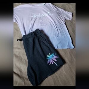 VS PINK Dark Grey Ombre Glitter Shine Palm Tree Script Logo Dad Shorts SzL 2pc